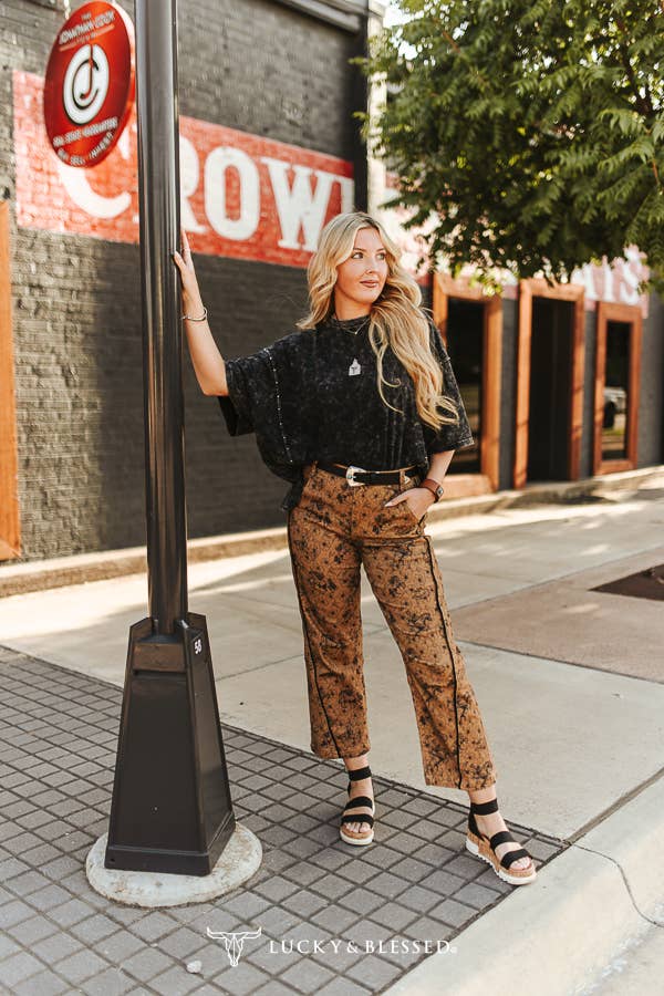New-Black Mineral Wash Studded Oversized Boyfriend Tee