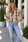 Avalon Print Geometric Fleece Pullover
