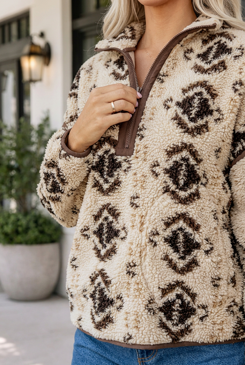 Avalon Print Geometric Fleece Pullover